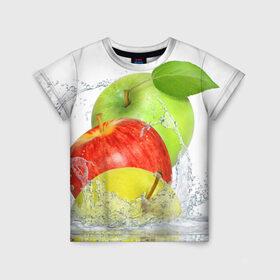 Детская футболка 3D с принтом Яблоки в Екатеринбурге, 100% гипоаллергенный полиэфир | прямой крой, круглый вырез горловины, длина до линии бедер, чуть спущенное плечо, ткань немного тянется | фрукты | яблоки