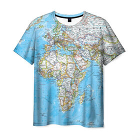 Мужская футболка 3D с принтом Карта 2 в Екатеринбурге, 100% полиэфир | прямой крой, круглый вырез горловины, длина до линии бедер | map | world | карта | мир