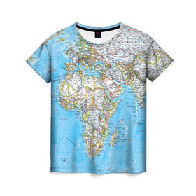 Женская футболка 3D с принтом Карта 2 в Екатеринбурге, 100% полиэфир ( синтетическое хлопкоподобное полотно) | прямой крой, круглый вырез горловины, длина до линии бедер | map | world | карта | мир