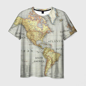 Мужская футболка 3D с принтом Карта 16 в Екатеринбурге, 100% полиэфир | прямой крой, круглый вырез горловины, длина до линии бедер | map | world | карта | мир