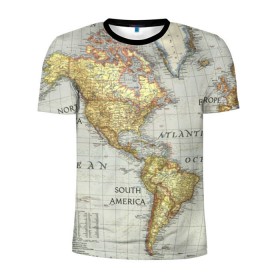 Мужская футболка 3D спортивная с принтом Карта 16 в Екатеринбурге, 100% полиэстер с улучшенными характеристиками | приталенный силуэт, круглая горловина, широкие плечи, сужается к линии бедра | map | world | карта | мир