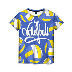 Женская футболка 3D с принтом Волейбол 6 в Екатеринбурге, 100% полиэфир ( синтетическое хлопкоподобное полотно) | прямой крой, круглый вырез горловины, длина до линии бедер | volleyball | волейбол