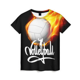 Женская футболка 3D с принтом Волейбол 28 в Екатеринбурге, 100% полиэфир ( синтетическое хлопкоподобное полотно) | прямой крой, круглый вырез горловины, длина до линии бедер | volleyball | волейбол