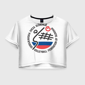 Женская футболка 3D укороченная с принтом Волейбол 43 в Екатеринбурге, 100% полиэстер | круглая горловина, длина футболки до линии талии, рукава с отворотами | 