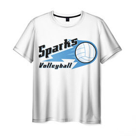 Мужская футболка 3D с принтом Волейбол 50 в Екатеринбурге, 100% полиэфир | прямой крой, круглый вырез горловины, длина до линии бедер | sparks | volleyball | волейбол