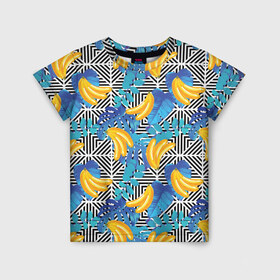 Детская футболка 3D с принтом Banana pattern в Екатеринбурге, 100% гипоаллергенный полиэфир | прямой крой, круглый вырез горловины, длина до линии бедер, чуть спущенное плечо, ткань немного тянется | Тематика изображения на принте: banana