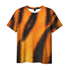 Мужская футболка 3D с принтом Шкура тигра в Екатеринбурге, 100% полиэфир | прямой крой, круглый вырез горловины, длина до линии бедер | кошка | полосатая | текстуры | тигр