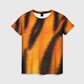Женская футболка 3D с принтом Шкура тигра в Екатеринбурге, 100% полиэфир ( синтетическое хлопкоподобное полотно) | прямой крой, круглый вырез горловины, длина до линии бедер | кошка | полосатая | текстуры | тигр
