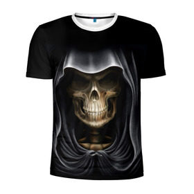 Мужская футболка 3D спортивная с принтом Скелет в капюшоне в Екатеринбурге, 100% полиэстер с улучшенными характеристиками | приталенный силуэт, круглая горловина, широкие плечи, сужается к линии бедра | 