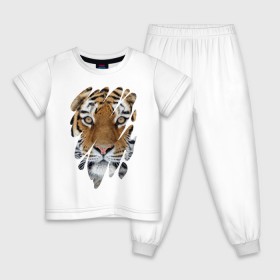 Детская пижама хлопок с принтом Ярость тигра в Екатеринбурге, 100% хлопок |  брюки и футболка прямого кроя, без карманов, на брюках мягкая резинка на поясе и по низу штанин
 | Тематика изображения на принте: tiger | дикая кошка | тигр | хищник