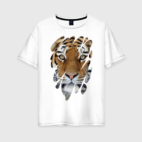 Женская футболка хлопок Oversize с принтом Ярость тигра в Екатеринбурге, 100% хлопок | свободный крой, круглый ворот, спущенный рукав, длина до линии бедер
 | tiger | дикая кошка | тигр | хищник