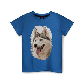 Детская футболка хлопок с принтом Симпотяга волк в Екатеринбурге, 100% хлопок | круглый вырез горловины, полуприлегающий силуэт, длина до линии бедер | Тематика изображения на принте: зверь | серый | хаски | хаски бандит
