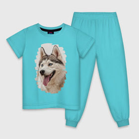 Детская пижама хлопок с принтом Симпотяга волк в Екатеринбурге, 100% хлопок |  брюки и футболка прямого кроя, без карманов, на брюках мягкая резинка на поясе и по низу штанин
 | зверь | серый | хаски | хаски бандит