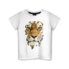 Детская футболка хлопок с принтом Лик тигра в Екатеринбурге, 100% хлопок | круглый вырез горловины, полуприлегающий силуэт, длина до линии бедер | Тематика изображения на принте: tiger | дикая кошка | тигр | хищник