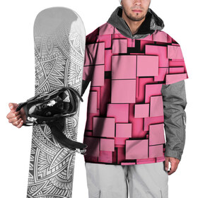 Накидка на куртку 3D с принтом Кубики в Екатеринбурге, 100% полиэстер |  | квадраты | объем | плитка | розовый