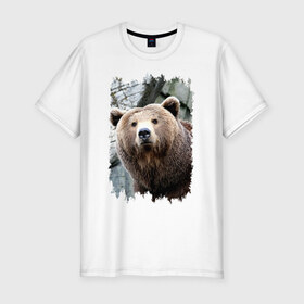 Мужская футболка премиум с принтом Медведь в Екатеринбурге, 92% хлопок, 8% лайкра | приталенный силуэт, круглый вырез ворота, длина до линии бедра, короткий рукав | 