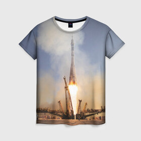 Женская футболка 3D с принтом Ракета в Екатеринбурге, 100% полиэфир ( синтетическое хлопкоподобное полотно) | прямой крой, круглый вырез горловины, длина до линии бедер | полет
