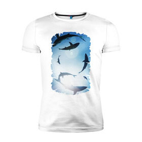 Мужская футболка премиум с принтом Акулы в Екатеринбурге, 92% хлопок, 8% лайкра | приталенный силуэт, круглый вырез ворота, длина до линии бедра, короткий рукав | акулы | море