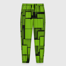 Мужские брюки 3D с принтом Зеленые кубики в Екатеринбурге, 100% полиэстер | манжеты по низу, эластичный пояс регулируется шнурком, по бокам два кармана без застежек, внутренняя часть кармана из мелкой сетки | кубы | текстура