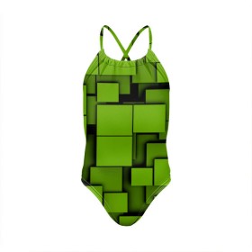 Детский купальник 3D с принтом Зеленые кубики в Екатеринбурге, Полиэстер 85%, Спандекс 15% | Слитный крой, подклад по переду изделия, узкие бретели | кубы | текстура