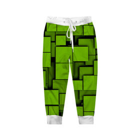 Детские брюки 3D с принтом Зеленые кубики в Екатеринбурге, 100% полиэстер | манжеты по низу, эластичный пояс регулируется шнурком, по бокам два кармана без застежек, внутренняя часть кармана из мелкой сетки | Тематика изображения на принте: кубы | текстура