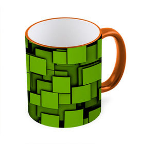 Кружка 3D с принтом Зеленые кубики в Екатеринбурге, керамика | ёмкость 330 мл | Тематика изображения на принте: кубы | текстура