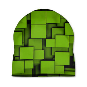 Шапка 3D с принтом Зеленые кубики в Екатеринбурге, 100% полиэстер | универсальный размер, печать по всей поверхности изделия | Тематика изображения на принте: кубы | текстура