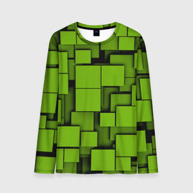 Мужской лонгслив 3D с принтом Зеленые кубики в Екатеринбурге, 100% полиэстер | длинные рукава, круглый вырез горловины, полуприлегающий силуэт | кубы | текстура