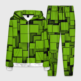 Мужской костюм 3D с принтом Зеленые кубики в Екатеринбурге, 100% полиэстер | Манжеты и пояс оформлены тканевой резинкой, двухслойный капюшон со шнурком для регулировки, карманы спереди | кубы | текстура