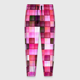 Мужские брюки 3D с принтом Квадрат в Екатеринбурге, 100% полиэстер | манжеты по низу, эластичный пояс регулируется шнурком, по бокам два кармана без застежек, внутренняя часть кармана из мелкой сетки | мозаика | плитка | розовый