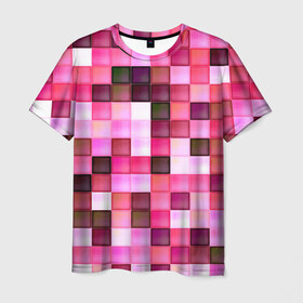 Мужская футболка 3D с принтом Квадрат в Екатеринбурге, 100% полиэфир | прямой крой, круглый вырез горловины, длина до линии бедер | мозаика | плитка | розовый