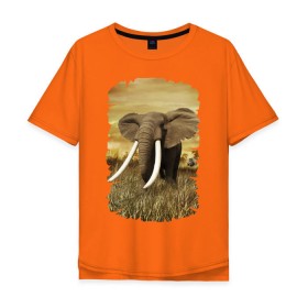 Мужская футболка хлопок Oversize с принтом Могучий слон в Екатеринбурге, 100% хлопок | свободный крой, круглый ворот, “спинка” длиннее передней части | elephant | африка | бивни | джунгли | мамонт | савана | сафари | слон | хобот