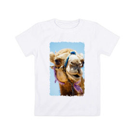 Детская футболка хлопок с принтом Верблюд в Екатеринбурге, 100% хлопок | круглый вырез горловины, полуприлегающий силуэт, длина до линии бедер | верблюд | горб | животное | караван | песок | плевок | пустыня