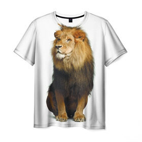 Мужская футболка 3D с принтом Король джунглей в Екатеринбурге, 100% полиэфир | прямой крой, круглый вырез горловины, длина до линии бедер | leo | lion | власть | грива | дикая кошка | животное | зверь | клыки | когти | король джунглей | лев | мощь | мудрость | охотник | сила | хитрость | хищник | царь зверей | шерсть