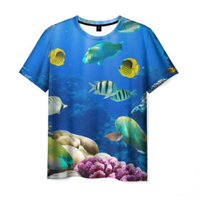 Мужская футболка 3D с принтом Дайвинг в Екатеринбурге, 100% полиэфир | прямой крой, круглый вырез горловины, длина до линии бедер | Тематика изображения на принте: дайвинг | египет | каникулы | коралловый риф | крабы | красное море | море | морские обитатели | океан | отдых | отпуск | подводные красоты | приключение | рыбки | рыбы | туризм