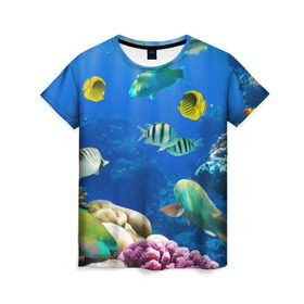 Женская футболка 3D с принтом Дайвинг в Екатеринбурге, 100% полиэфир ( синтетическое хлопкоподобное полотно) | прямой крой, круглый вырез горловины, длина до линии бедер | Тематика изображения на принте: дайвинг | египет | каникулы | коралловый риф | крабы | красное море | море | морские обитатели | океан | отдых | отпуск | подводные красоты | приключение | рыбки | рыбы | туризм