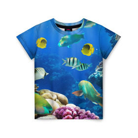 Детская футболка 3D с принтом Дайвинг в Екатеринбурге, 100% гипоаллергенный полиэфир | прямой крой, круглый вырез горловины, длина до линии бедер, чуть спущенное плечо, ткань немного тянется | дайвинг | египет | каникулы | коралловый риф | крабы | красное море | море | морские обитатели | океан | отдых | отпуск | подводные красоты | приключение | рыбки | рыбы | туризм