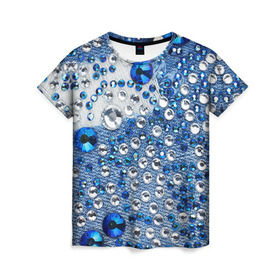 Женская футболка 3D с принтом Джинсовый 3 в Екатеринбурге, 100% полиэфир ( синтетическое хлопкоподобное полотно) | прямой крой, круглый вырез горловины, длина до линии бедер | джинсовый | джинсы | стразы