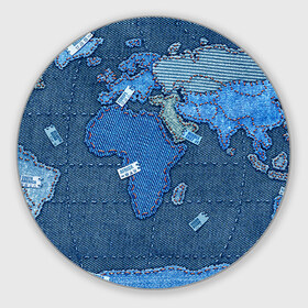 Коврик круглый с принтом Джинсовый 4 в Екатеринбурге, резина и полиэстер | круглая форма, изображение наносится на всю лицевую часть | Тематика изображения на принте: джинсовый | джинсы | карта | мир