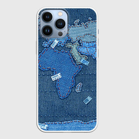Чехол для iPhone 13 Pro Max с принтом Джинсовый 4 в Екатеринбурге,  |  | джинсовый | джинсы | карта | мир