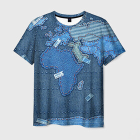 Мужская футболка 3D с принтом Джинсовый 4 в Екатеринбурге, 100% полиэфир | прямой крой, круглый вырез горловины, длина до линии бедер | джинсовый | джинсы | карта | мир