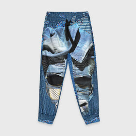 Детские брюки 3D с принтом Джинсовый 5 в Екатеринбурге, 100% полиэстер | манжеты по низу, эластичный пояс регулируется шнурком, по бокам два кармана без застежек, внутренняя часть кармана из мелкой сетки | 