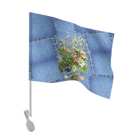 Флаг для автомобиля с принтом Джинсовый 11 в Екатеринбурге, 100% полиэстер | Размер: 30*21 см | Тематика изображения на принте: джинсовый | джинсы | цветы