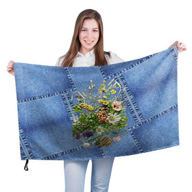 Флаг 3D с принтом Джинсовый 11 в Екатеринбурге, 100% полиэстер | плотность ткани — 95 г/м2, размер — 67 х 109 см. Принт наносится с одной стороны | джинсовый | джинсы | цветы