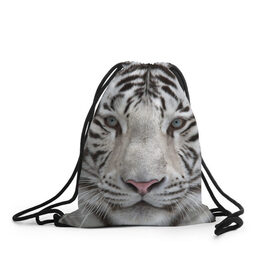 Рюкзак-мешок 3D с принтом Бенгальский тигр в Екатеринбурге, 100% полиэстер | плотность ткани — 200 г/м2, размер — 35 х 45 см; лямки — толстые шнурки, застежка на шнуровке, без карманов и подкладки | tiger | белый | дикая кошка | тигр | хищник