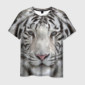 Мужская футболка 3D с принтом Бенгальский тигр в Екатеринбурге, 100% полиэфир | прямой крой, круглый вырез горловины, длина до линии бедер | tiger | белый | дикая кошка | тигр | хищник