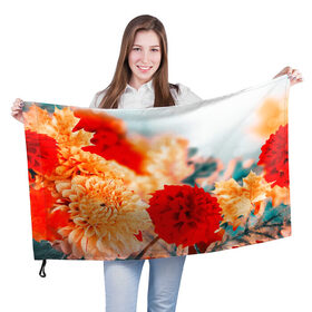 Флаг 3D с принтом Георгины в Екатеринбурге, 100% полиэстер | плотность ткани — 95 г/м2, размер — 67 х 109 см. Принт наносится с одной стороны | букет | георгины | красота | цветы