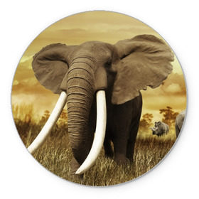 Коврик круглый с принтом Могучий слон в Екатеринбурге, резина и полиэстер | круглая форма, изображение наносится на всю лицевую часть | elephant | африка | бивни | джунгли | мамонт | савана | сафари | слон | хобот