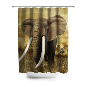 Штора 3D для ванной с принтом Могучий слон в Екатеринбурге, 100% полиэстер | плотность материала — 100 г/м2. Стандартный размер — 146 см х 180 см. По верхнему краю — пластиковые люверсы для креплений. В комплекте 10 пластиковых колец | elephant | африка | бивни | джунгли | мамонт | савана | сафари | слон | хобот
