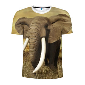 Мужская футболка 3D спортивная с принтом Могучий слон в Екатеринбурге, 100% полиэстер с улучшенными характеристиками | приталенный силуэт, круглая горловина, широкие плечи, сужается к линии бедра | elephant | африка | бивни | джунгли | мамонт | савана | сафари | слон | хобот